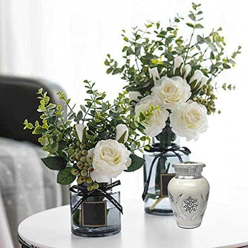 Sunflower Keepsake Urn for Ashes - Miniature Urns - Mini Jar - Token Urn with Velvet Bag (White Pearl)...