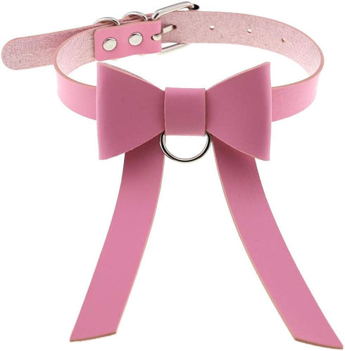 Multicolor PU Simulated Leather Silver-tone O Ring Bow Knot Adjustable Collar Choker Necklace...