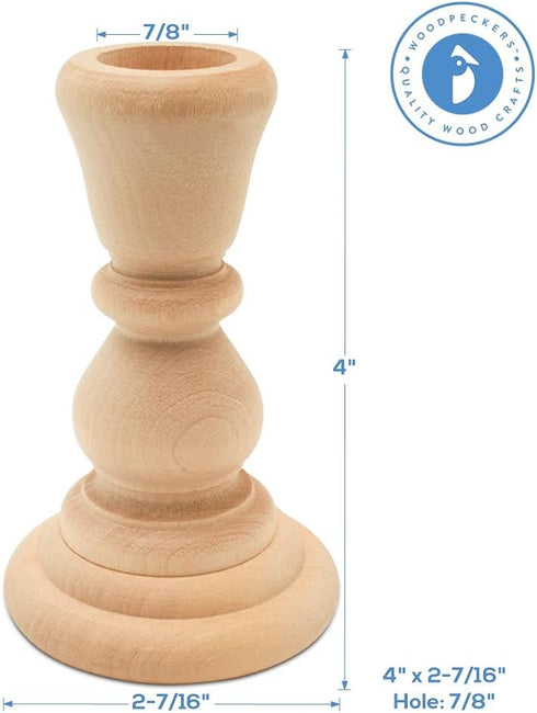 Mini Wood Candle Holders, 4 Inch Wooden Candlestick Holders with 7/8 Inch Hole, Set of 12 Unfinished Wooden Candle Holders, Farmhouse Rustic Candl...
