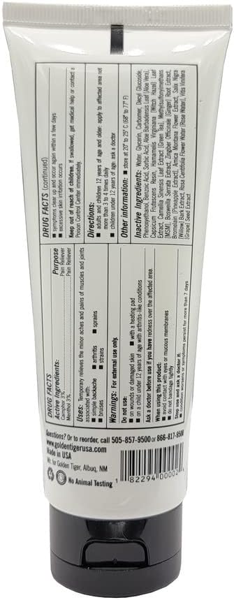 Golden Tiger Pain Relief Cream 4oz Tube...