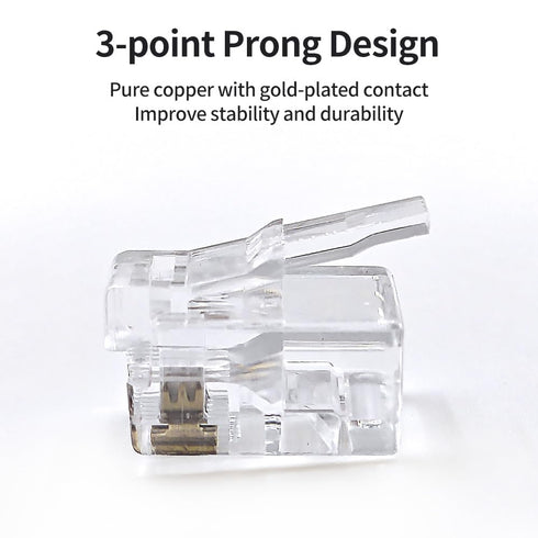 RJ11 6P4C Pass Through Connectors(25 Pieces Pack) Telephone Line Cable Wire Male Plug, AV00501...