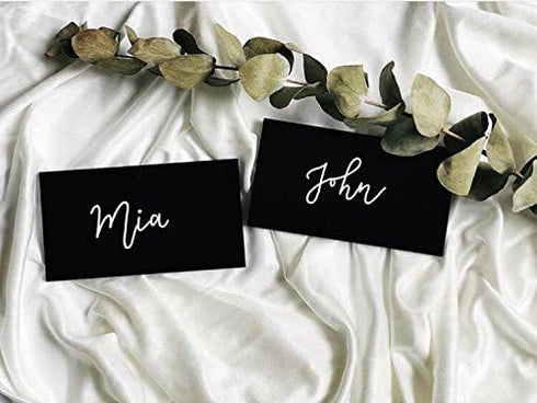 UNIQOOO Black Acrylic Rectangle Place Cards for Wedding, Perfect for Dinner Parties, Table Numbers, Guest Name, Food Signs and Special Event Decor...