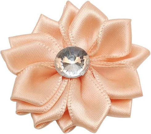 Chenkou Craft 40pcs Satin Ribbon Flower with Rhinestone Wedding DIY Appliques (Peach)...