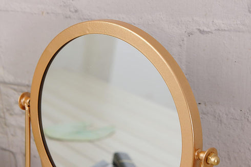 Geschaft Golden Tabletop Single Sided Makeup Mirror, 360°Rotation Iron One-Sided Dressing Table Mirror, Round Swivel Desktop Stand Mirror (Golden ...