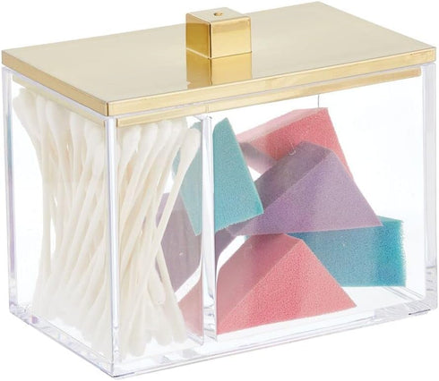 mDesign Modern Square Bathroom Vanity Countertop Storage Organizer Canister Jar for Cotton Swabs, Rounds, Balls, Makeup Sponges, Bath Salts - 2 Di...