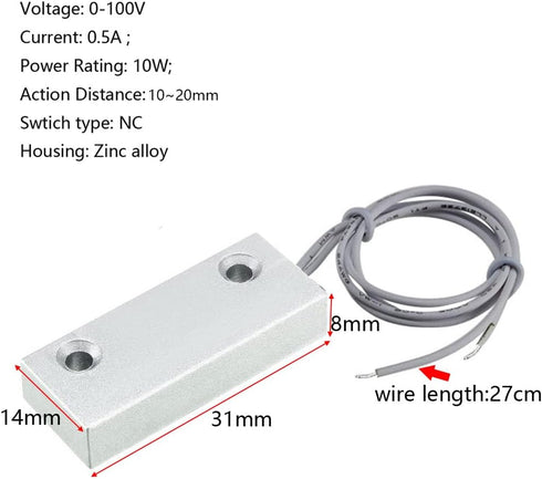 Home Security Wired Rolling Door Contact 0~100V/0.5Amp Magnetic Reed Switch MC-51 Alarm Sensor Magnetic Switch with 2 Wires for N.C. Applications...