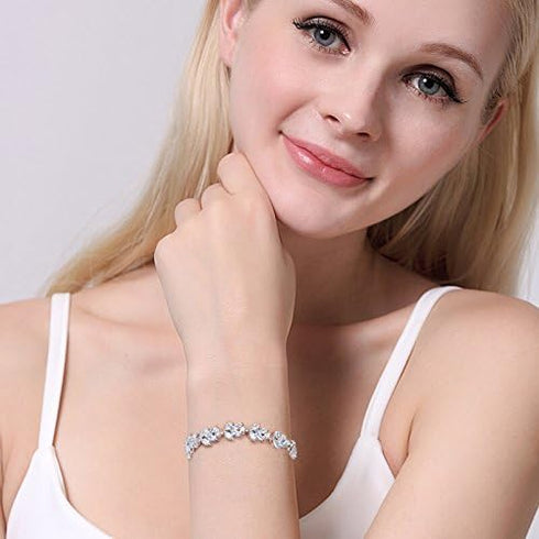 EVER FAITH Wedding Jewerly Hand Accessory Prong Cubic Zirconia Birthstone Marquise Leaf Elegant Tennis Bracelet...