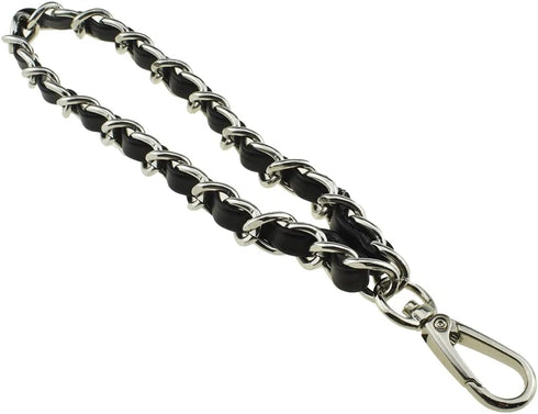 HAHIYO 7.9 inches Length 12mm Width Chain Strap Wristlet Black Leather Intertwined with Silver Chain Prevent Snag Easy Match Purse Accessories Rep...