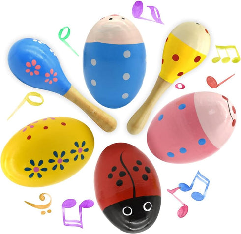 Wooden Easter Eggs Shakers Toys, Maracas Kids Hand Percussion Shakers Percussion Musical for Party Favors Kids Easter Basket Stuffers, 4 Pack East...