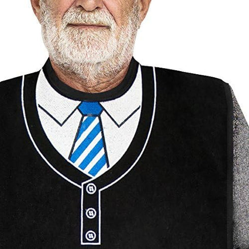 Adult Bibs for Men, Dress ‘n Dine™ Clothing Protectors for Eating, Senior Adult Bib Terry Cloth Crumb Catcher, Embroidered Design, Waterproof, Reu...