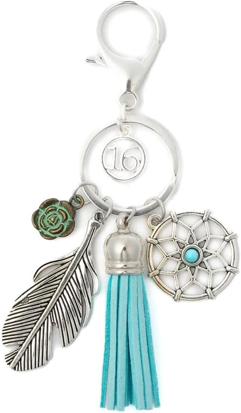 Sweet 16 Keychain for Her Dream Catcher 16th Birthday Gift for sweet 16 Birthday Key Chain, Packaged in Hand Stamped Box...