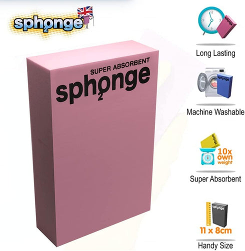 SPH2ONGE Super Absorbent Sponge and Cloths (Pink, Block Sponge)...