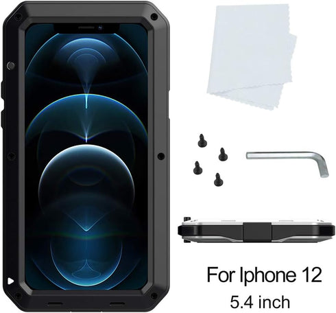 Marrkey for iPhone 12 Mini Case,Full Body Protective Cover Heavy Duty Shockproof Tough Armour Aluminum Alloy Metal Case with Silicone Built-in Scr...