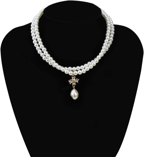 Dainty Boho Simple Chunky Rhinestones Pearls Short Cross Choker Necklace Chain Multilayer Choker Pearls Cross Pendant Necklaces Prom Party for Wom...