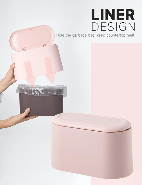 Mini Trash Can with Lid Removable Small Garbage Can, Tiny Plastic Trash Bin, Pop Up Countertop Wastebasket, Counter Garbage Lint Bin for Bathroom,...