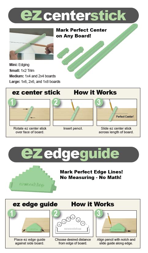 EZ Center Finder | Scriber Tool for Woodworking | Find and Mark Exact Center on Any Size Board | 4-Piece Set Includes Bonus Edge Guide....