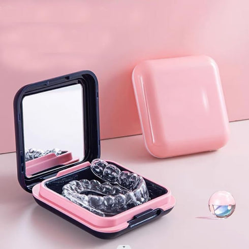 Retainer Case,Cute Mouthguard Case with Mirror,Slim Night Mouth Guard Case with Lid Hinge,Aligner Case,Inner Size 2.56, 2.36, 0.79inch...