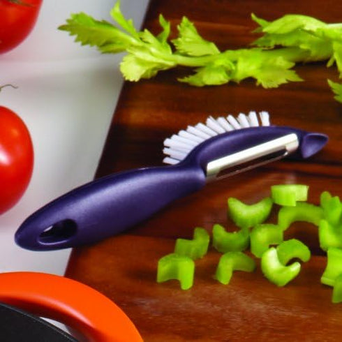 Rachael Ray Kitchen Gadgets Vegetable/Fruit Peeler with Brush, 3-In-1 Tool, Purple...