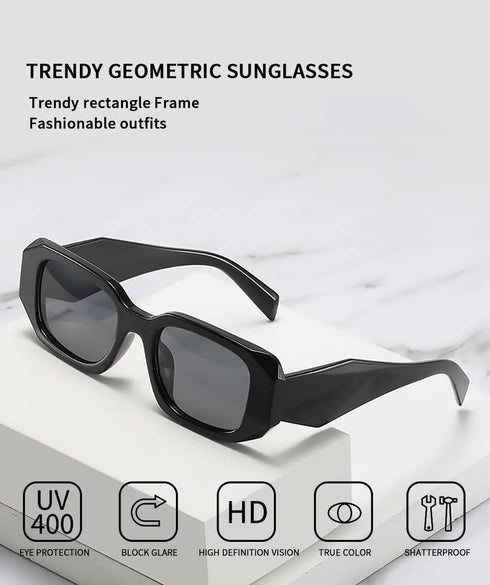 BOJOD Trendy Rectangle Sunglasses For Women Men Retro 90s Oval y2k Retangular Sunglasses Square Black Shades...