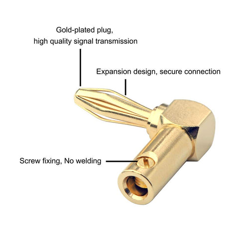 VCELINK Right Angle Banana Plugs 4 Pairs/8 Pack, 90 Degree 4mm 24K Gold Plated Dual Screw Type Speaker Connector for Speaker Wire, Red and Black...