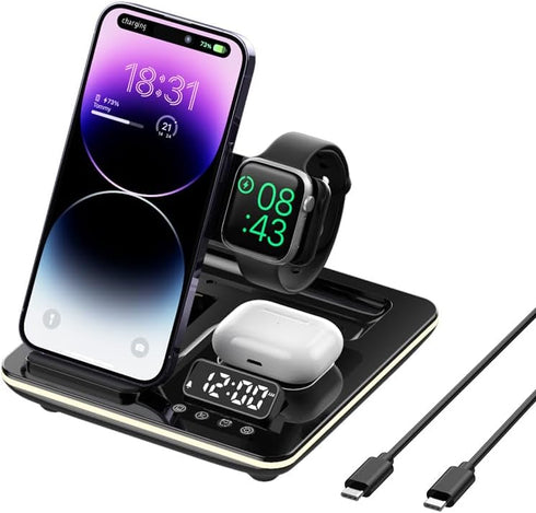 5 in-1 Wireless Charger Phone Charging Station Automatic Lifting Charging Stand Dock Fast Travel Charger for Multiple Devices Adapt with Phone, iW...