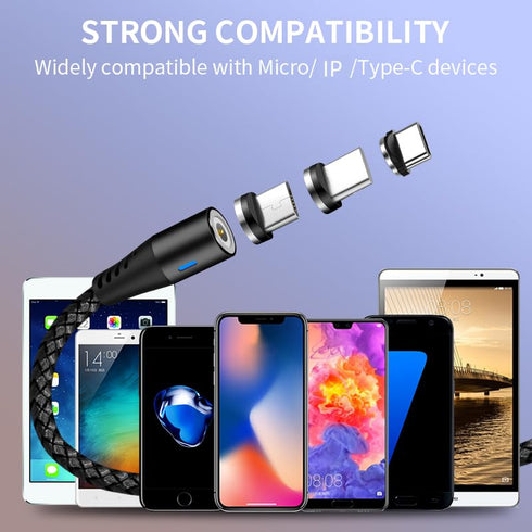 Magnetic Charging Cable 4 Pack- (6.6ft/6.6ft/3.3ft/3.3ft) 360° 3-in-1 Magnetic USB C Charging Cable | LED Light Nylon Braided Magnetic Cable for i...