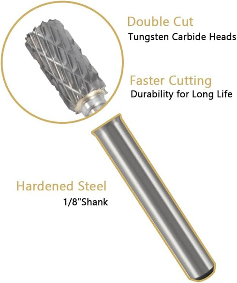 Carbide Burr Set 10PC 1/8" Shank Tungsten Double Cut Carbide Rotary Burr Set for Metal and Wood Carving, Grinding, Polishing, Engraving, Drilling....