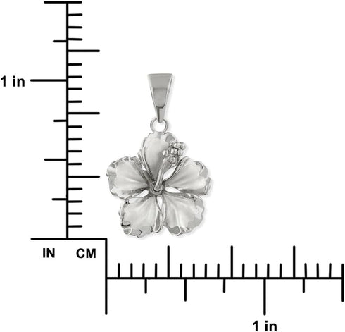 Sterling Silver 17mm Hibiscus Pendant Necklace, 16+2" Extender...