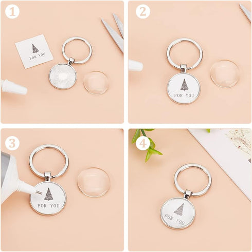 DICOSMETIC 20Pcs Keychain Cabochon Settings Blanks Bezel Trays Charm 25mm Round Trays for Keychain Blanks Trays for Photo Resin Alloy Keyring with...