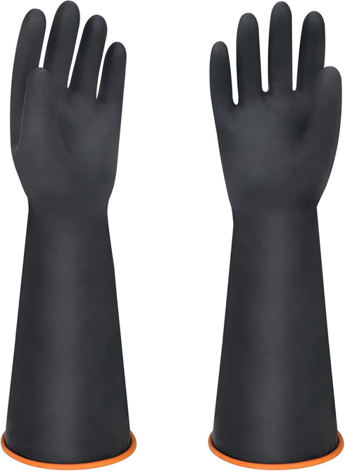 18" XL Size Latex Chemical Resistant Gloves, Reusable Heavy Duty Long Rubber Gloves Dishwashing Gloves, Industrial Safety Gloves for Men, Forearm ...
