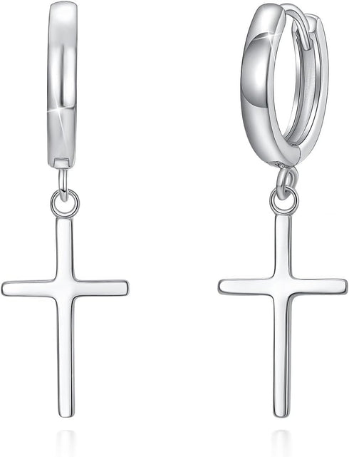 SIMPLGIRL 925 Sterling Silver Cross Earrings- Dainty Light Weight Huggie Hoop Cross Earrings for Women Men...
