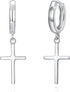 SIMPLGIRL 925 Sterling Silver Cross Earrings- Dainty Light Weight Huggie Hoop Cross Earrings for Women Men...