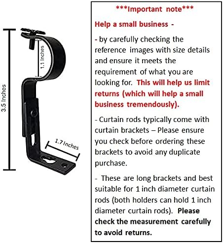 Adjustable Curtain Rod Brackets, Black, Set of 2...
