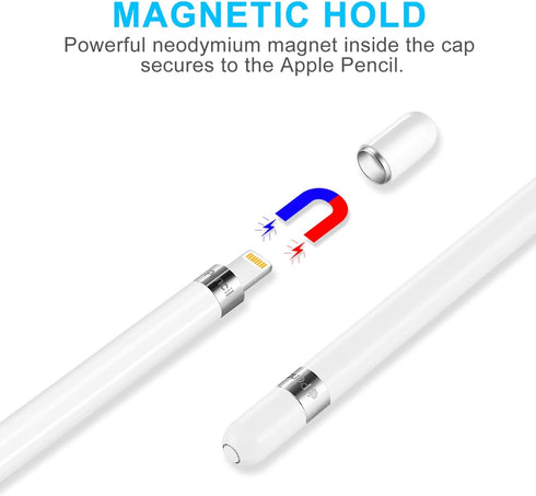 Magnetic Replacement Cap for Apple Pencil 1st Generation (2 Pack) - with Silicone Protective Cap Holder (White)...