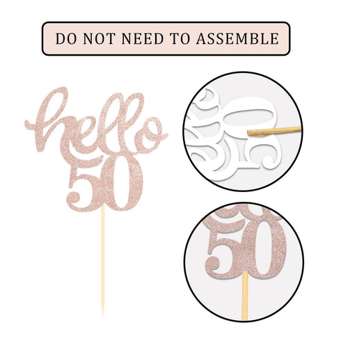 24 Pcs Rose Gold Glitter 50th Birthday Cupcake Toppers for 50th Birthday Celebrating Party Decorations...