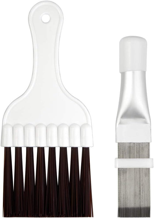 2-in-1 Air Conditioner Cleaning Tool: 2 Pieces - Condenser Fin Cleaning Brush & Stainless Steel Fin Comb - Nylon Bristles - White...
