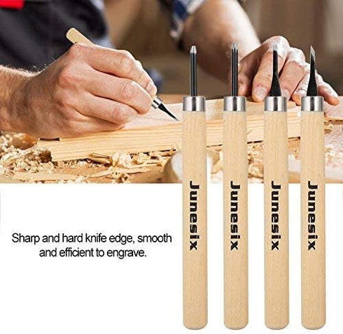 Wood Carving Knife Tool Set, 4pcs Beginners Manual Sharpener Rubber Stamp Knife Carving Tools Set for Chisel DIY Woodworking Carving (#2)...