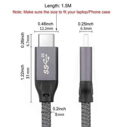 USB C 3.2 Gen 2 Cable, 5Ft USB C to C Video Cable 4K Display 100W PD Charging 20Gbps Data Transfer for Thunderbolt 4/3 Compatible with MacBook Pro...
