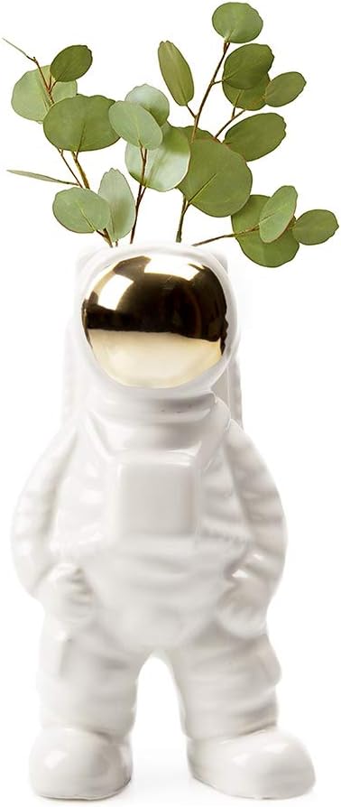 CHIVE - Astronaut Shape Vase, Planter Simple Modern Flower Bud Vase, White and Gold (Medium)...