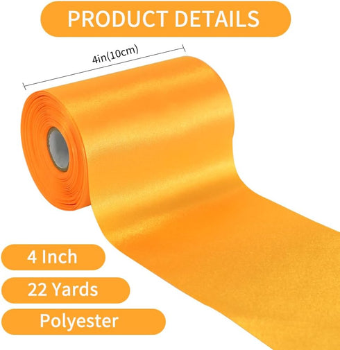 TONIFUL 4 Inch x 22yd Wide Gold Yellow Satin Ribbon Solid Fabric Large Ribbon for Cutting Ceremony Kit Grand Opening Chair Sash Table Hair Car Bow...