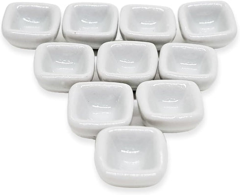 ½" Inch Wide White Square Ceramic Bowls Set Of 10 Pieces Tiny Tableware - Miniature Tray Plate Crockery Cutlery Kitchen Utensil Hand Made Painted ...