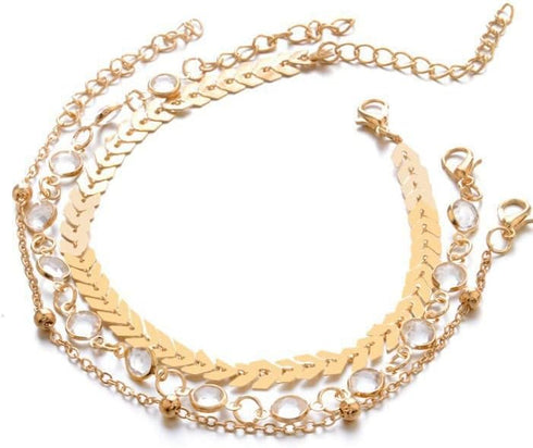 Elegant Multilayer Rhinestone Anklet Set for Women - Summer Beach Ankle Jewelry, Boho Anklet Chain - Sexy Foot Accessory Gift for Women...