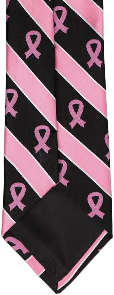 tiemart Pink Ribbon Breast Cancer Awareness Striped Tie in Black...