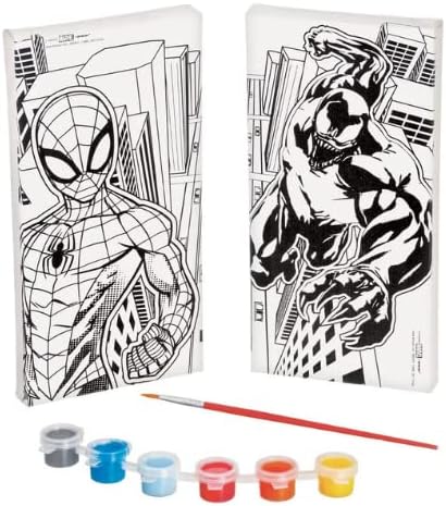 Spider-Man Color Your Own Canvas Kit - 8"x4" Canvases with 1 Paint Brush & 6 Vibrant Paints - The Perfect Creative Gift for Kids and Marvel Fans A...