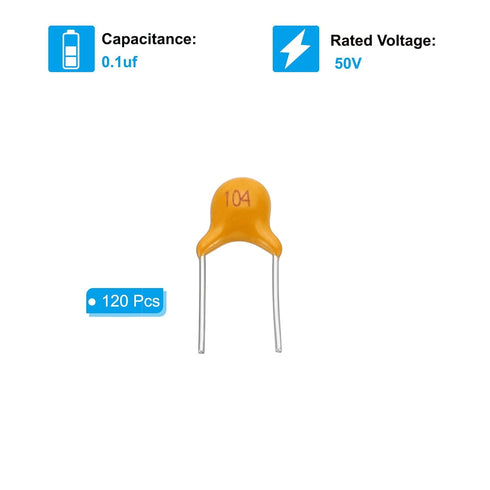 PATIKIL 0.1uf 50V Multilayer Monolithic Ceramic Capacitors, 120 Pcs Ceramic Chip Capacitor Assortment Kit for Power, Yellow...