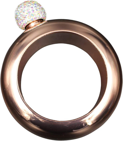 3.5oz Smooth Stainless Steel Portable Bracelet Hip Flask for Storing Whiskey/Alcohol (Gold + Rhinestones Lid)...