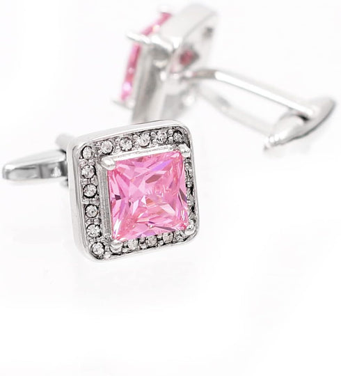 Rose Pink Crystal Cufflinks Silver tone Crystal Gem stone Cuff links YW20P...