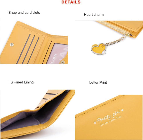 Sunwel Fashion Small Wallet with Heart Pendant Bifold Wallet Zipper Pocket Cash Card Holder Coin Purse for Women Girls (PINK)...