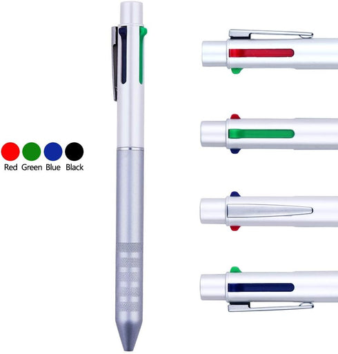 DUNBONG Multi Color Pen white 4 In 1 Multi function Pen with Black, Blue, Red, Green, Metal Gel Ballpoint Pen, 1-Count (White)...