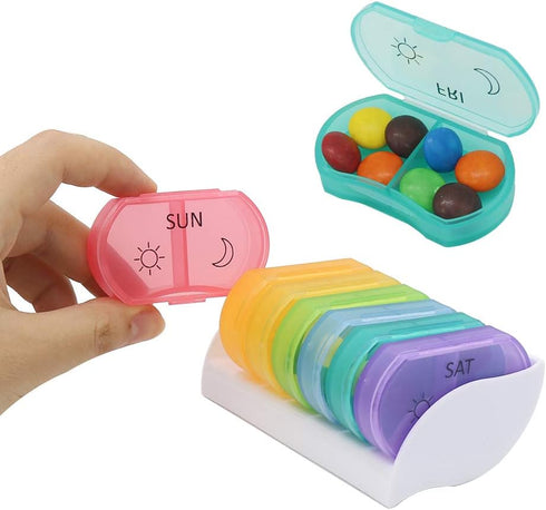 HRX Package Little Daily Pill Box Case AM PM for 7 Day, Small Pocket Purse Pills Holder, Cute Drug Organizer Container 2 Times a Day...
